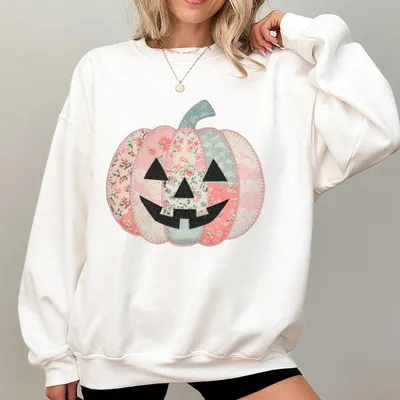 Preppy Floral Pink Pumpkin Sweatshirt Pastel Coquette Fall Sweatshirt With Ditsy Floral And Lace Details Cute Girly Halloween Sweatshirt