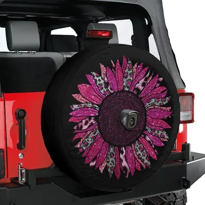 Spare Tire Cover With Hot Pink Sunflower, Hot Pink Cheetah Sunflower Wheel Cover, Sunflower Tire Cover , Hot Pink Car Spare Tire Cover