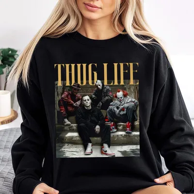 Thug Life Horror Sweatshirt,Killer Squad Halloween Sweatshirt,Scary Villains Streetwear,Spooky Movie Outfit.Women'S Tops,Womenswear