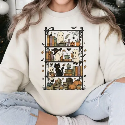 Ghost Book Reader Sweatshirt, Boo Ghost Reading Book Sweatshirt, Halloween Library Sweatshirt, Book Lover Gift, Skeleton Book Club Reading Girl