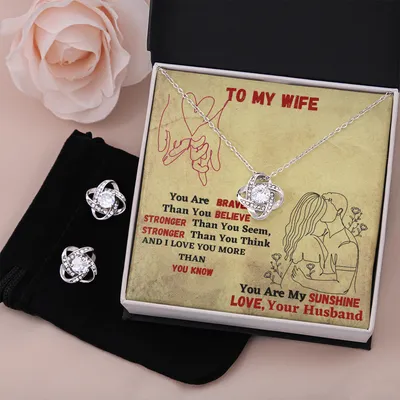 14k white gold over stainless steel Love Knot Earring & Necklace Set