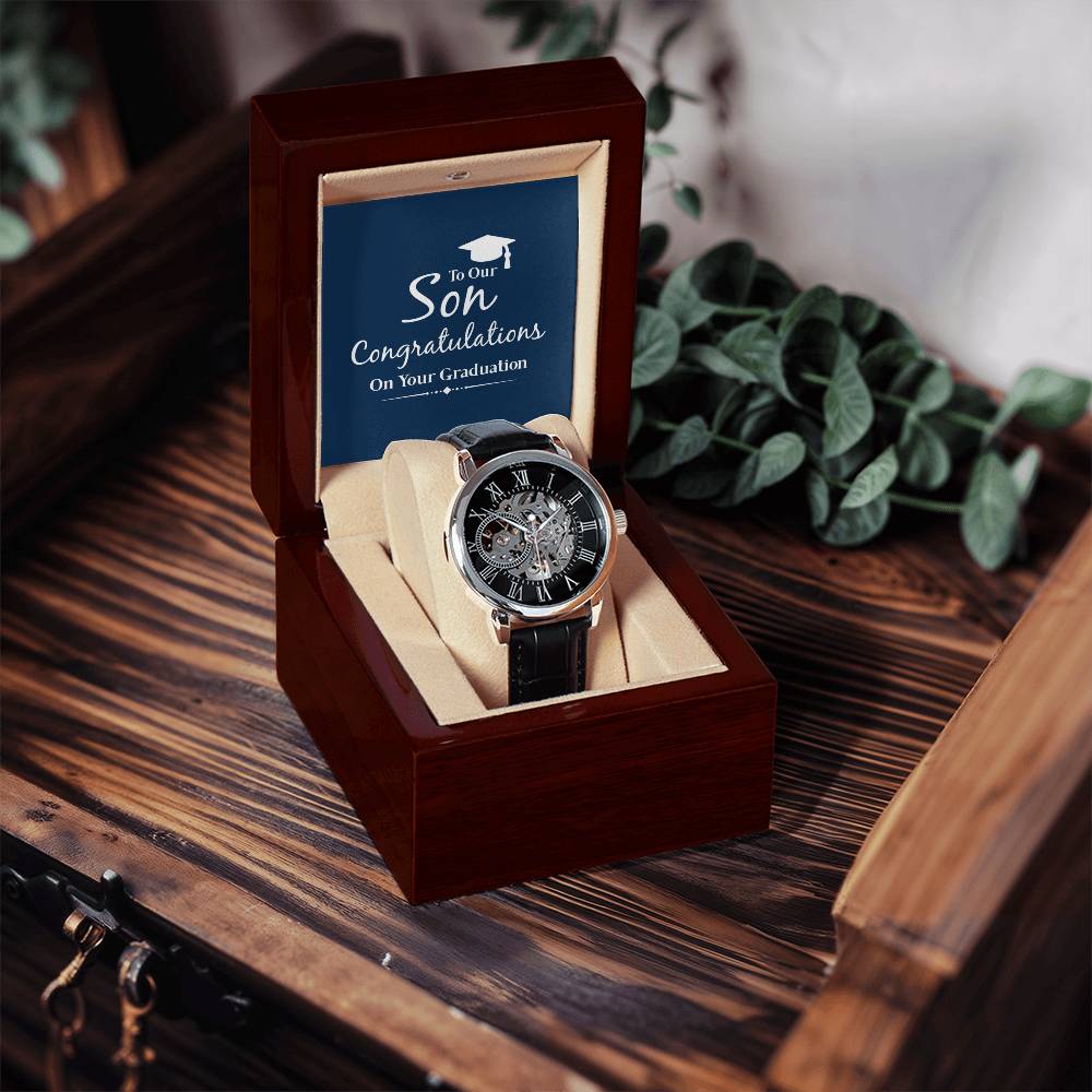 To Our Son Congratulations On Your Graduation - Men's Openwork Watch - A Special Graduation Gift For Son