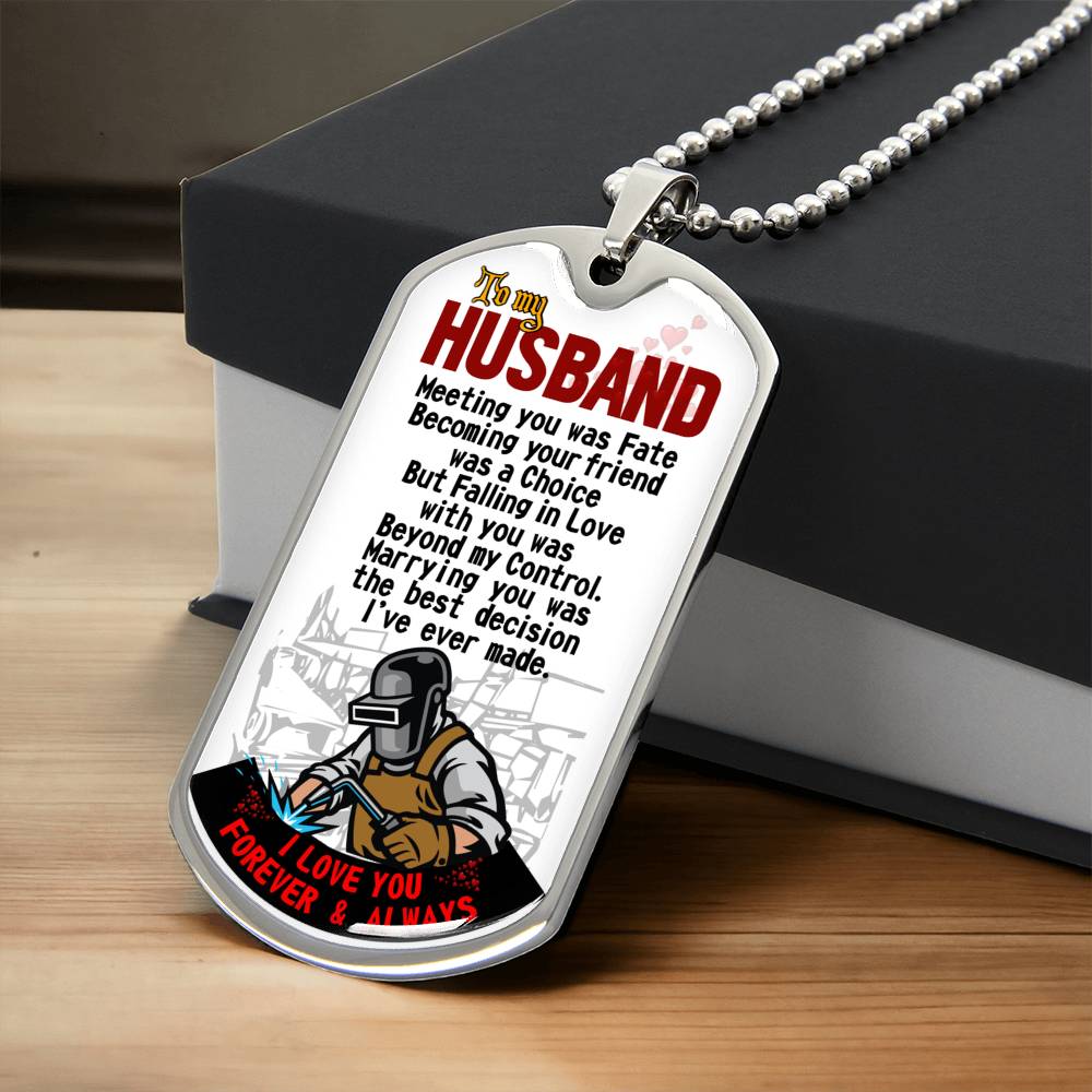 Welder Profession - Welder Husband - Welder Husband Gift From Wife - Welder's Wife - Welding Jobs - Welding Husband Birthday Gift - Army Tag Necklace, Dog Tag