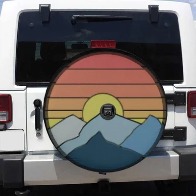 Retro Mountain Sunset Spare Tire Cover, Vintage Landscape Sunrise Protector, Adventure Nature Hiking Design, Universal Vehicle Spare Tire Cover