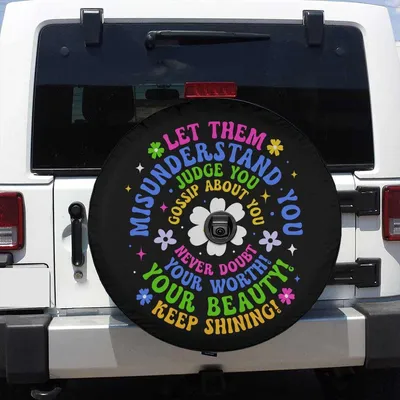 Keep Shining Spare Tire Cover, Positive Self Worth Quote, Colorful Daisy Flower Car Wheel Protector Spare Tire Cover
