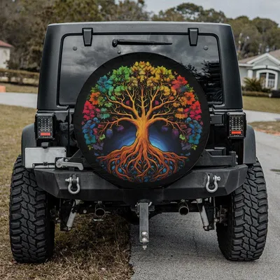 Rainbow Tree Of Life Spare Tire Cover - Vibrant Mystical Roots Spiritual Art Accessory Spare Tire Cover