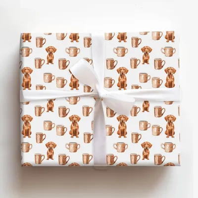 Coffee Day with the Vizsla - Gift Wrap for Christmas, Holidays Wrapping Paper, Christmas Wrapping Paper