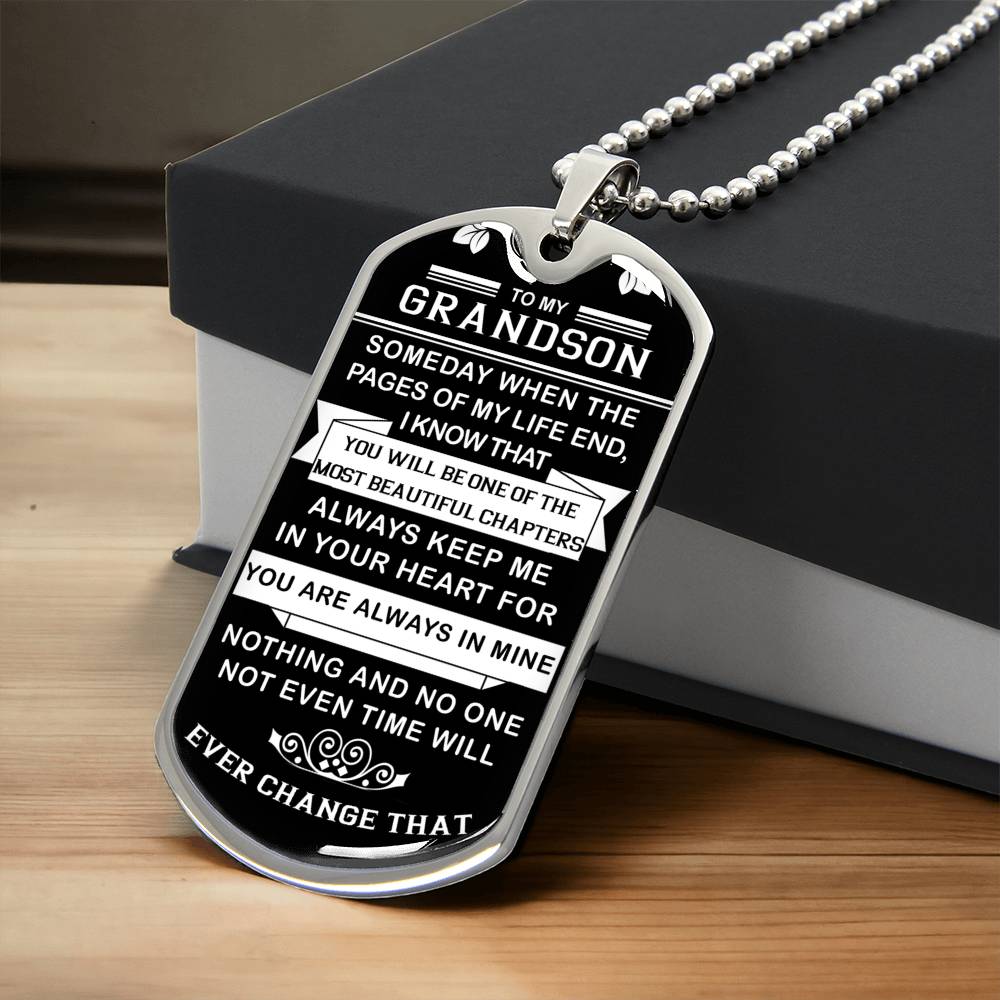 To My Grandson - Love, Grandma Dog Tag Necklace (Usa Made) - Army Tag Necklace, Dog Tag