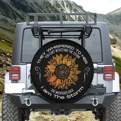 I Am The Storm, Spare Tire Covers For Women, Orange Sunflower Tire Cover Compatible With Campers, Backup Camera Hole Spare Tire Cover