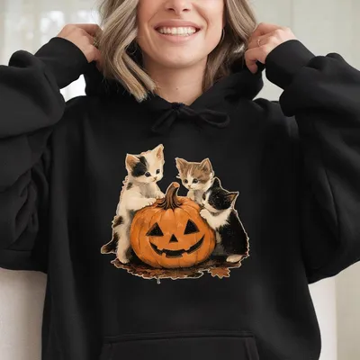 Vintage 90s Cat Halloween Hoodie Retro Halloween Hoodie Spooky Season Hoodie Pumpkin Hoodie Cat Lover