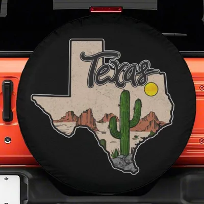 Spare Tire Cover, Texas State Map, Desert Cactus Landscape Graphic, Waterproof Uv Protection, Universal Fit Spare Tire Cover