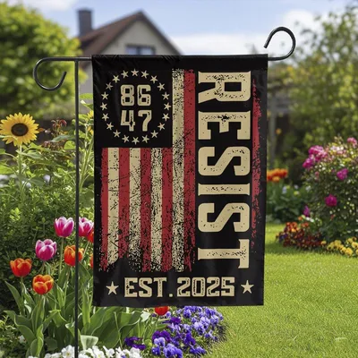 Resist 8647 Est. 2025 House Flag Garden Flag, Grunge American Patriotic Flag, Gift For Activists And Freedom Supporters Vertical Garden Flag
