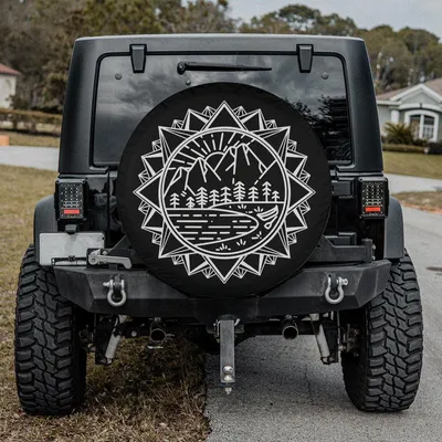Spare Tire Cover, Mountain Mandala Tire Cover With Camera Hole, Car Accessories, Girl, Campsite Wheel Cover, Owner Gift Spare Tire Cover