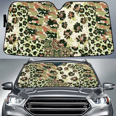 Green Rose Flower Camoflag Leopard Skin Texture Car Sun Shades Cover Auto Windshield PrintSyde