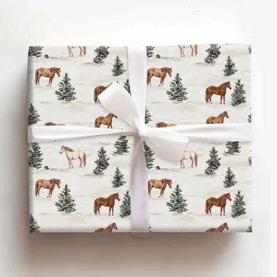 Snow Day with Horses - Gift Wrap for Christmas, Holidays Wrapping Paper, Christmas Wrapping Paper