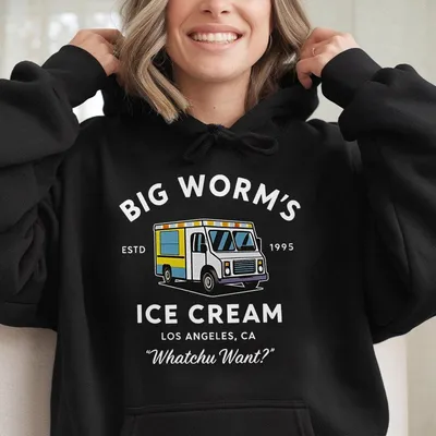 Big Worm'S Ice Cream Unisex Hoodie Retro Truck Graphic With 'Whatchu Want Quote,Fun La Streetwear