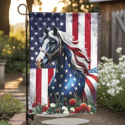Patriotic Horse Garden Flag , American Flag Stars And Stripes Yard Decor Vertical Garden Flag