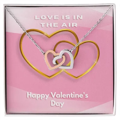 Two Hearts Embellished Love Is In The Air Interlocking Hearts Necklace