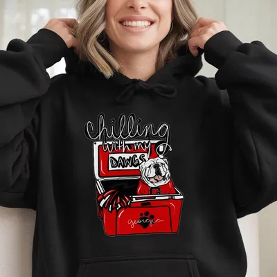 Chilling With My Dawgs Hoodie Georgia Bulldogs Dawgs Hoodie Game Day Graphic Hoodie Football Fan Hoodie Red Black