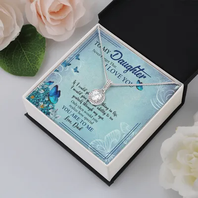To My Daughter I Love You Butterfly Interlocking Heart Necklace Birthday Message Card From Dad - Daughter Gift From Dad, To My Daughter, Daughters Birthday, Unique, Grown Up Daughter - Dad To Daughter Necklace Jewelry Gift