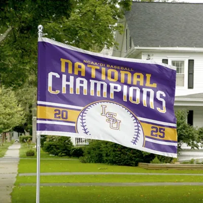 Lsu Baseball National Champions 2025 Horizontal House Flag, Cws College World Series, Purple Gold Fan Decor Horizontal House Flag