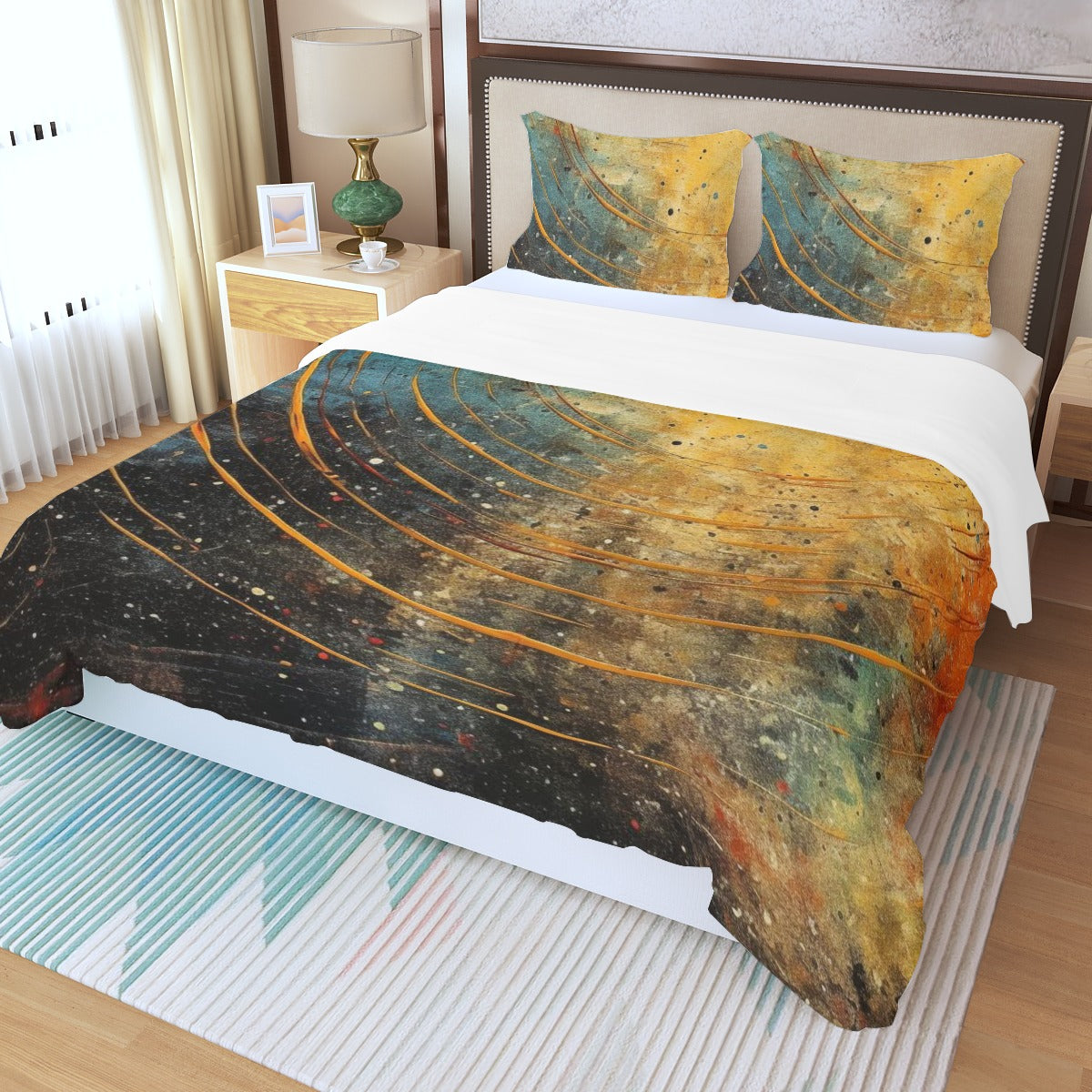 Galaxy Abstract Bedding Set – Yellow & Blue Cosmic Design