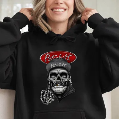 Peterbilt Rebel Trucker Hoodie Soft Ring Spun Cotton Unique Moustache Skull Prints For Trucking Enthusiasts Rebel Style