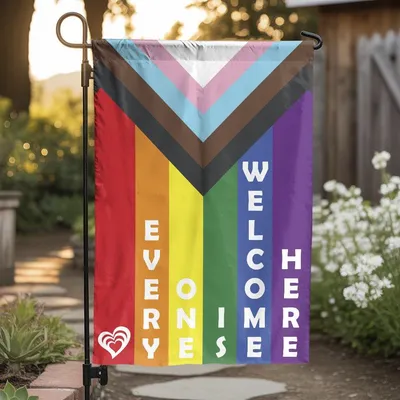 Everyone Is Welcome Here Garden Flag , Lgbtq Pride Progress Flag Yard Decor Vertical Garden Flag