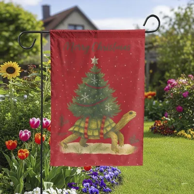 Vertical Garden Flag Funny Turtle Christmas Tree Merry Christmas Seasonal Decor Double-Sided Vertical Garden Flag