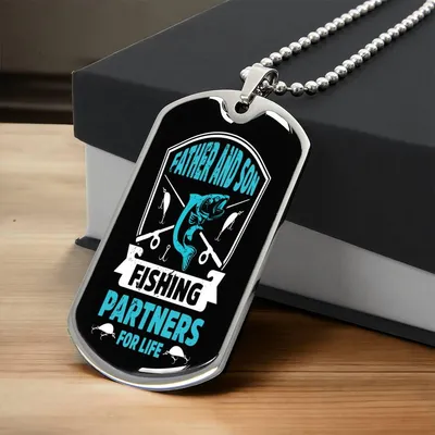 Father & Son Fishing Partners For Life Necklace - Army Tag Necklace, Dog Tag