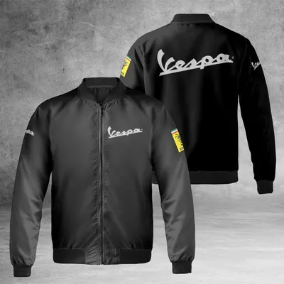 Vespa Servizio Logo Jacket, Windproof Bomber Jacket, Italian Scooter Style, Motorcycle Streetwear, Rider Fan Gift Bomber Jacket
