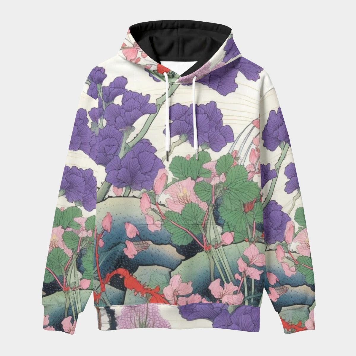 Floral Japanese Art Hoodie – Purple & Pink Botanical Print