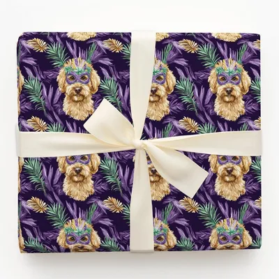 Mardi Gras Goldendoodle - Gift Wrap for Christmas, Holidays Wrapping Paper, Christmas Wrapping Paper