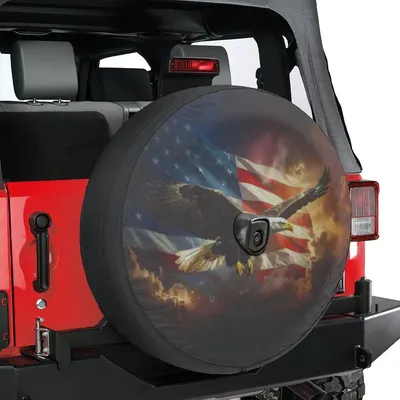 Patriotic Eagle And Us Flag Spare Tire Cover For Truck Car Wheel Protector Spare Tire Cover