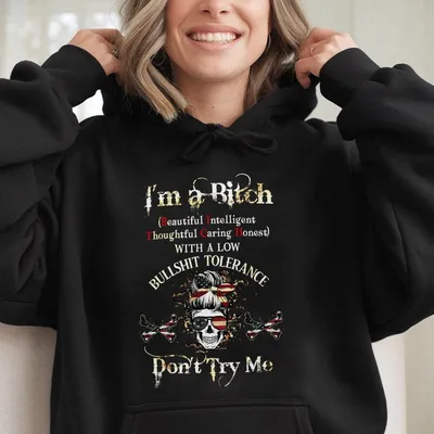 Sassy Attitude Hoodie For Women I'M A Bitch Funny Acronym Graphic Patriotic Skull Edgy Fall Apparel Womenswear