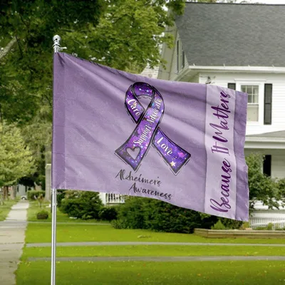 Alzheimer'S Awareness Purple Ribbon Care Support House Flag Because It Matters Decor Horizontal House Flag