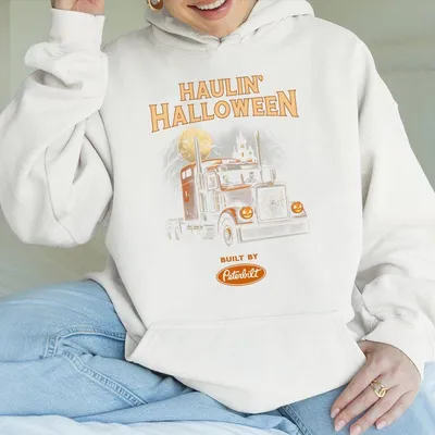 Haulin Halloween Peterbilt Truck Hoodie  Spooky Semi Graphic Hoodie For Men Women Vintage Halloween Trucker Hoodie Built