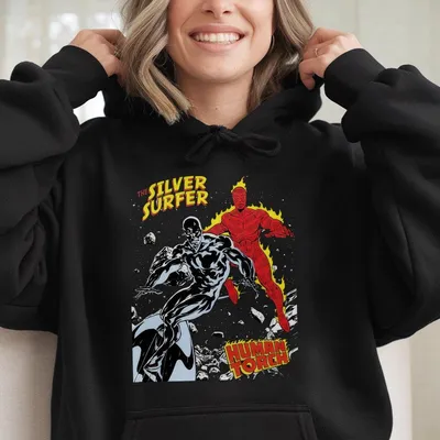 The Silver Surfer Vs.Human Torch Hoodie,For Men,For Women,Breathable Soft,Casual Round Neck