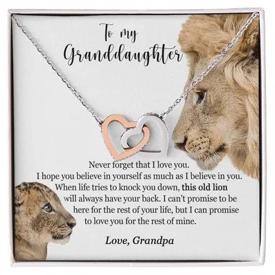 To My Granddaughter - This Old Lion Will Always Have Your Back Interlocking Hearts Necklace