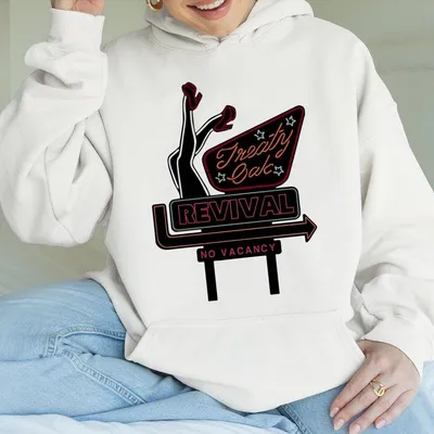 Bold Retro Sign Design Hoodie, Neon Style Vintage Hoodie, Unisex Hoodie For Music Fans, Treaty Oak Revival