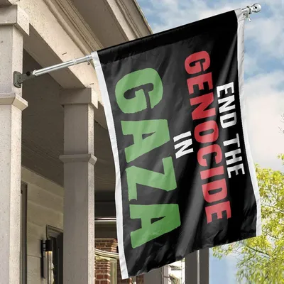 American House Flag, End The Genocide In Gaza Humanitarian Solidarity Banner Horizontal House Flag