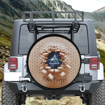 Brick Wall Prism Spare Tire Cover, Retro Psychedelic Design, Cool Rock Band Inspired Art Spare Tire Cover