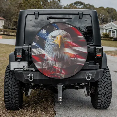 American Flag Eagle Spare Tire Cover, Usa Flag Eagle Design, Patriotic Waterproof Tire Protector For Outdoor Adventures Spare Tire Cover