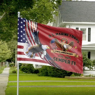 Marine Corps 250th Anniversary House Flag Semper Fi Horizontal House Flag