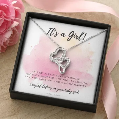 It's A Girl Necklace Gift For Mom  Baby Girl Congratulations  Baby Girl Shower Gift For Mom  New Mom Necklace  New Mom 1 Double Hearts Necklace