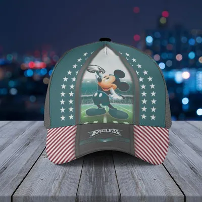 Baseball Cap Mickey Mouse Football Stars With Eagles Stripe And Helmet Decal Design Baseball Cap