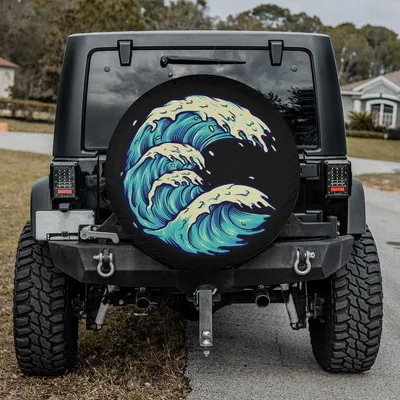 Spare Tire Cover With Backup Camera Hole, Artistic Blue Ocean Waves In Circular Motion Design Spare Tire Cover