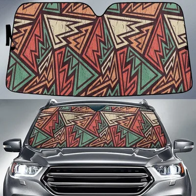 Green Red Aztec Pattern Geometric Texture Car Sun Shades Cover Auto Windshield PrintSyde