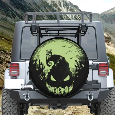 Spare Tire Cover With Backup Camera Hole, Spooky Oogie Boogie & Jack Skellington Halloween Design Spare Tire Cover