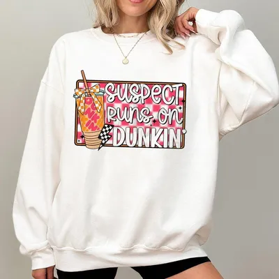 Suspect Runs On Dunkin Sweatshirt Checkered Soda Pop Coquette Sweatshirt Dunkin Lover Sweatshirt
